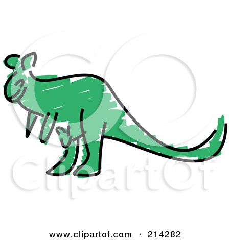 Royalty-Free (RF) Clipart Illustration of a Childs Sketch Of A Green Kangaroo by Prawny