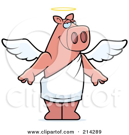 Royalty-Free (RF) Clipart Illustration of a Standing Cartoon Angel Pig by Cory Thoman