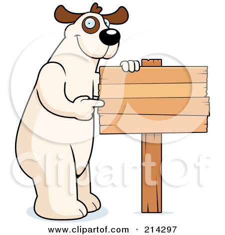 Royalty-Free (RF) Clipart Illustration of a Big Dog Standing On His Hind Legs And Pointing To A Wood Sign by Cory Thoman