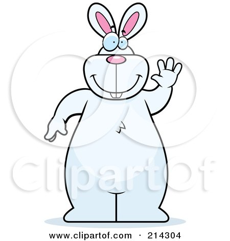 Royalty-Free (RF) Clipart Illustration of a Big White Rabbit Standing On His Hind Legs And Waving by Cory Thoman