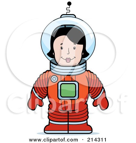 Royalty-Free (RF) Clipart Illustration of a Standing Astronaut Woman In A Space Suit by Cory Thoman
