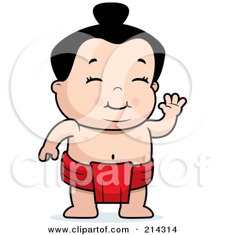 Royalty-Free (RF) Clipart Illustration of a Cute Baby Sumo Wrestler Waving by Cory Thoman