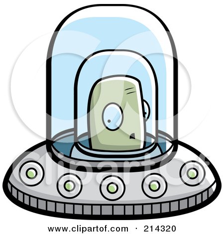 Royalty-Free (RF) Clipart Illustration of a Green Alien Flying A UFO by Cory Thoman