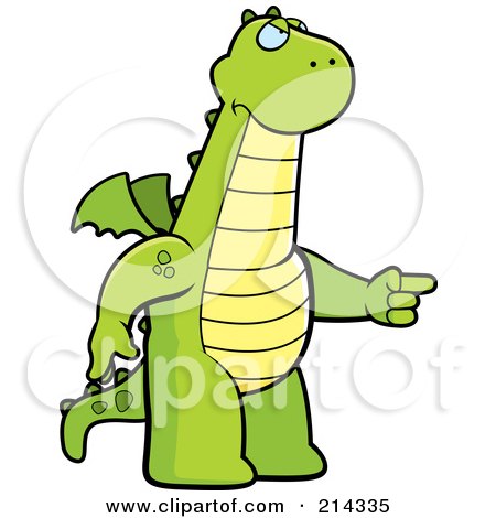 Royalty-Free (RF) Clipart Illustration of an Angry Dragon Pointing To The Right by Cory Thoman
