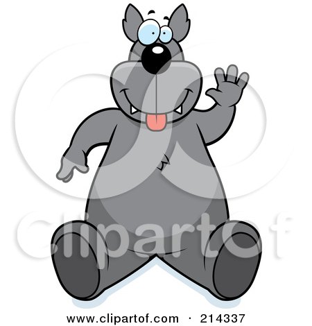 Royalty-Free (RF) Clipart Illustration of a Big Wolf Sitting And Waving by Cory Thoman