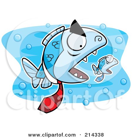 Royalty-Free (RF) Clipart Illustration of a Big Mean Fish Boss Chasing A Little Fish by Cory Thoman