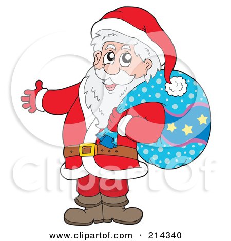 Royalty-Free (RF) Clipart Illustration of Santa Carrying A Blue Sack by visekart