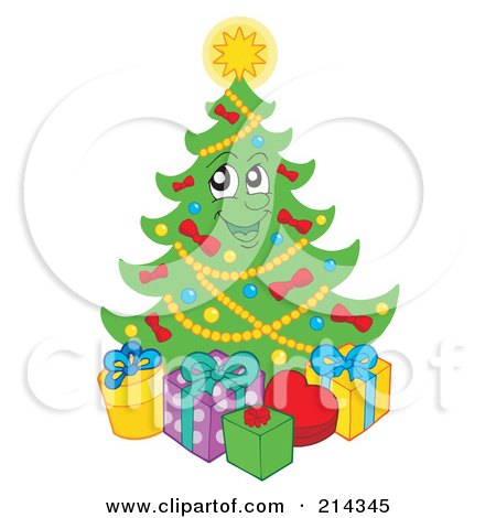 Royalty-Free (RF) Clipart Illustration of a Christmas Tree Character With Gifts - 1 by visekart