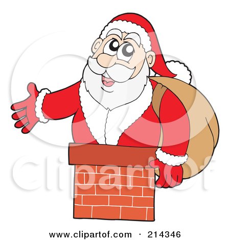 Royalty-Free (RF) Clipart Illustration of Santa Presenting Out Of A Chimney by visekart