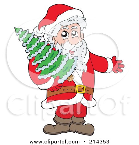Royalty-Free (RF) Clipart Illustration of Santa Presenting And Carrying A Christmas Tree by visekart