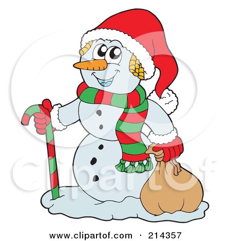 Royalty-Free (RF) Clipart Illustration of a Wintry Snowman Carrying A Sack by visekart