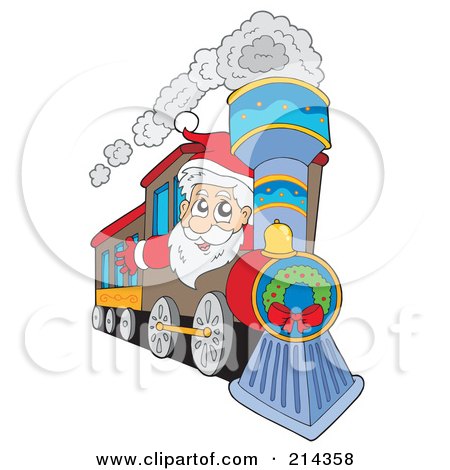 Royalty-Free (RF) Clipart Illustration of Santa Waving And Driving A Train by visekart