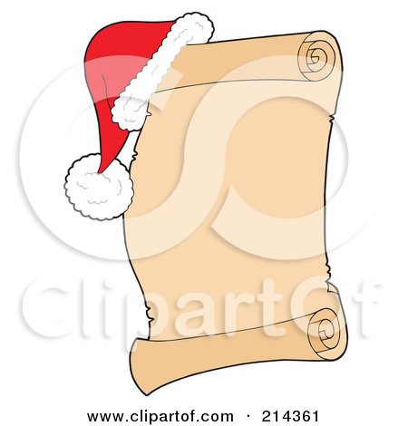 Royalty-Free (RF) Clipart Illustration of a Santa Hat On A Blank Parchment Scroll - 2 by visekart