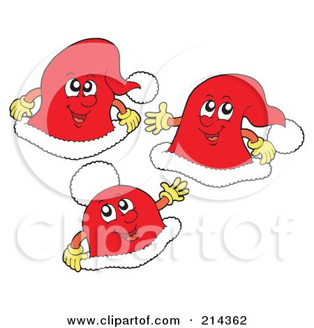Royalty-Free (RF) Clipart Illustration of a Digital Collage Of Three Santa Hat Faces by visekart