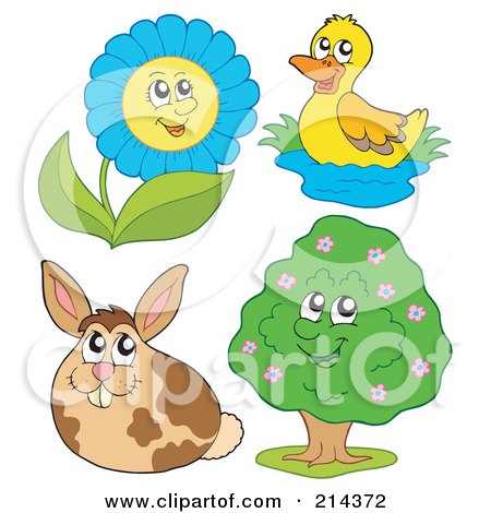 Royalty-Free (RF) Clipart Illustration of a Digital Collage Of A Rabbit, Flower, Duck And Tree by visekart