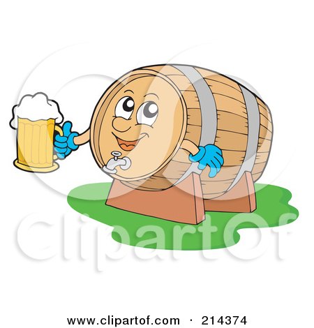 Royalty-Free (RF) Clipart Illustration of a Happy Beer Barrel Holding A Glass by visekart