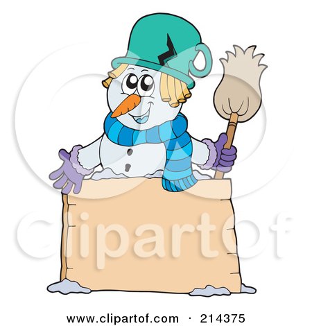Royalty-Free (RF) Clipart Illustration of a Wintry Snowman With A Blank Sign - 2 by visekart