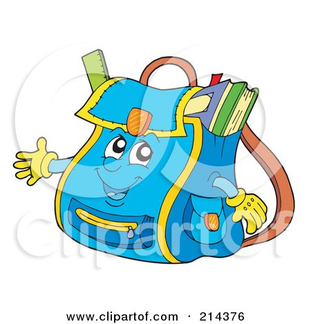 Royalty-Free (RF) Clipart Illustration of a Blue School Bag Character by visekart