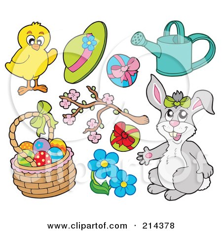 Royalty-Free (RF) Clipart Illustration of a Digital Collage Of A Chick And Spring Items by visekart