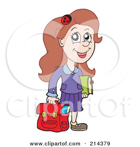 Royalty-Free (RF) Clipart Illustration of a Smart School Girl Carrying A Red Bag by visekart
