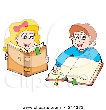Royalty-Free (RF) Clipart Illustration of a Digital Collage Of A Boy And Girl Reading by visekart