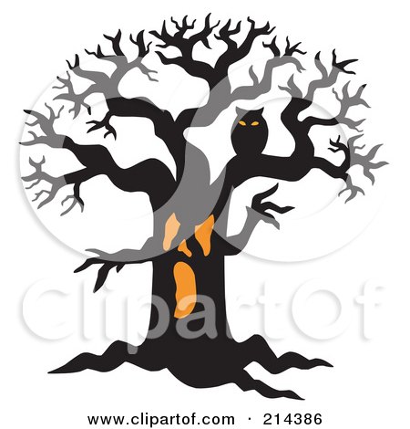 Royalty-Free (RF) Clipart Illustration of an Orange And Black Owl In A Scary Tree by visekart