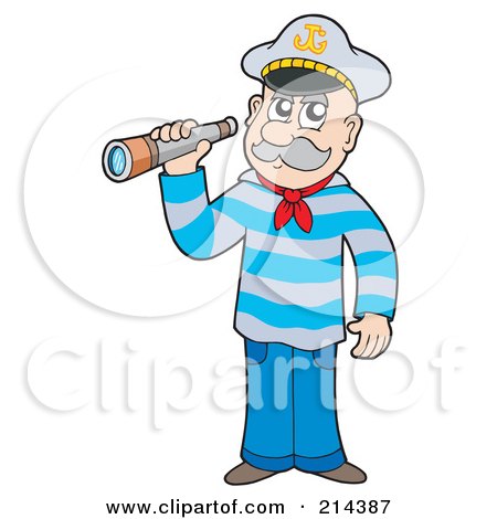 Royalty-Free (RF) Clipart Illustration of a Senior Sailor Using A Spyglass by visekart