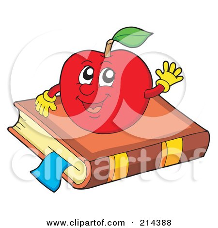 Royalty-Free (RF) Clipart Illustration of a Happy Red Apple On A Book by visekart