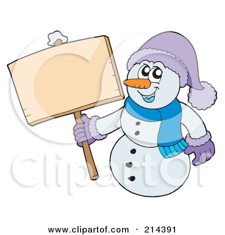 Royalty-Free (RF) Clipart Illustration of a Wintry Snowman With A Blank Sign - 3 by visekart