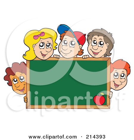 Royalty-Free (RF) Clipart Illustration of a Group Of School Children Around A Blank Chalk Board by visekart