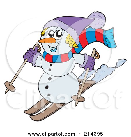 Royalty-Free (RF) Clipart Illustration of a Wintry Snowman On Skis by visekart