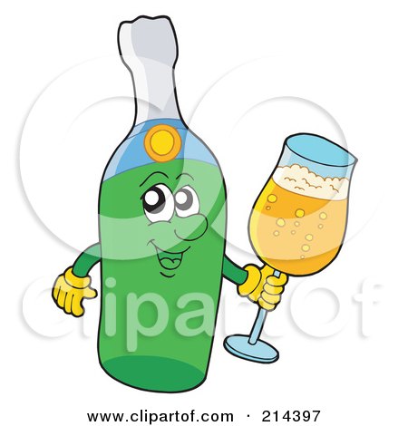Royalty-Free (RF) Clipart Illustration of a Happy Champagne Bottle Holding A Glass by visekart