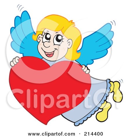 Royalty-Free (RF) Clipart Illustration of a Cute Blond Cupid Girl With A Big Red Heart by visekart