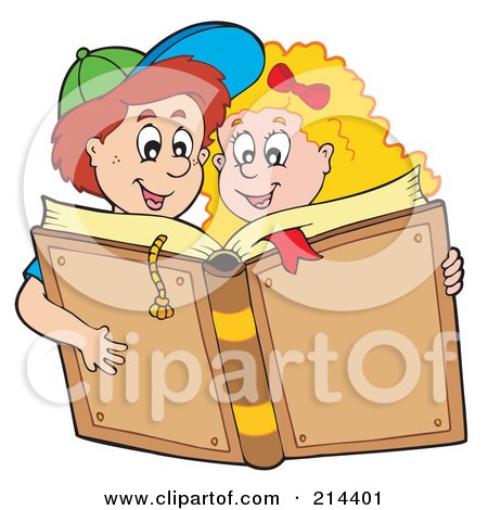 Royalty-Free (RF) Clipart Illustration of a Boy And Girl Reading A Big Book by visekart