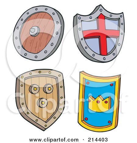 Royalty-Free (RF) Clipart Illustration of a Digital Collage Of Four Shields by visekart