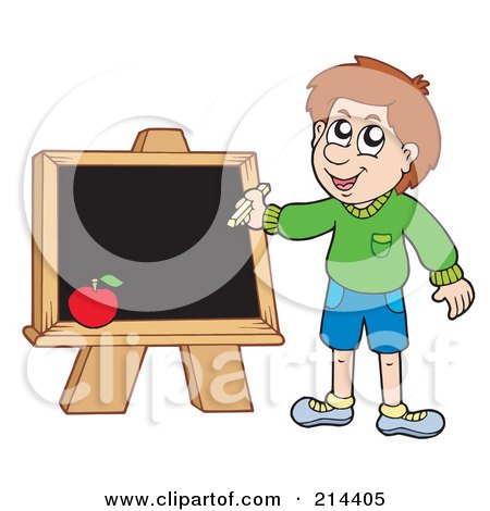 Royalty-Free (RF) Clipart Illustration of a School Boy Writing On A Chalkboard by visekart