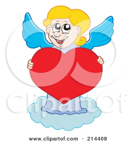 Royalty-Free (RF) Clipart Illustration of a Cute Blond Cupid Girl Holding A Big Red Heart by visekart