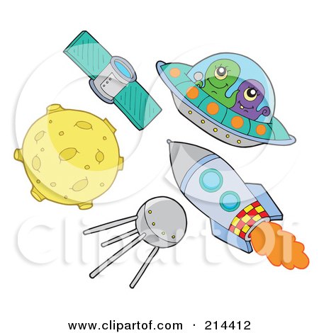 Royalty-Free (RF) Clipart Illustration of a Digital Collage Of Outer Space Items by visekart