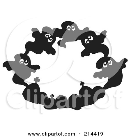 Royalty-Free (RF) Clipart Illustration of a Circle Of Black Ghouls And Tombstones by visekart