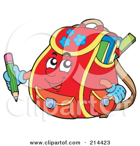 Royalty-Free (RF) Clipart Illustration of a Red School Bag Character Holding A Pencil by visekart