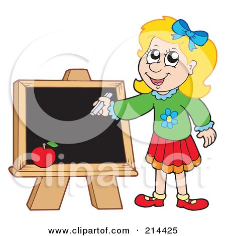 Royalty-Free (RF) Clipart Illustration of a Smart School Girl Writing On A Chalk Board by visekart