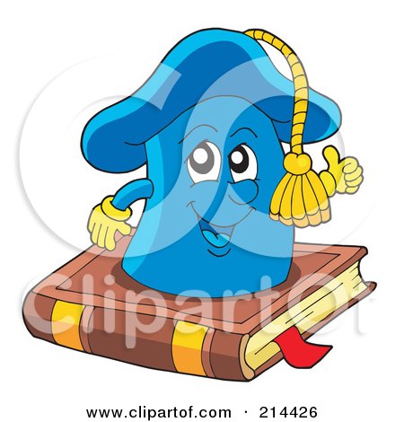 Royalty-Free (RF) Clipart Illustration of a Happy Graduation Cap On A Book by visekart
