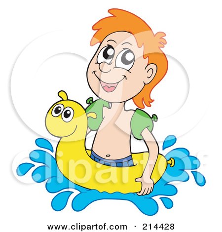 Royalty-Free (RF) Clipart Illustration of a Happy Summer Boy Swimming With An Inner Tube by visekart