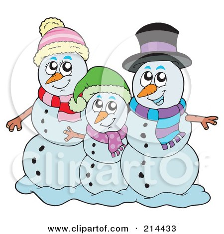 Royalty-Free (RF) Clipart Illustration of a Wintry Snowman Family by visekart
