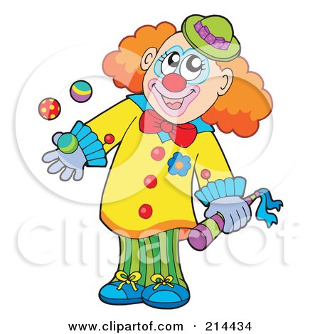 Royalty-Free (RF) Clipart Illustration of a Happy Clown Doing Tricks by visekart