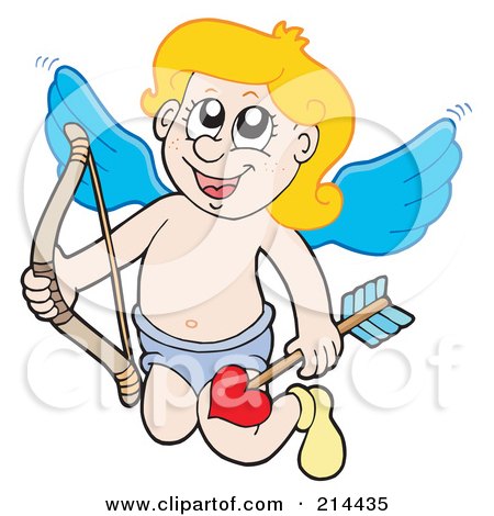 Royalty-Free (RF) Clipart Illustration of a Cute Blond Cupid With A Heart Arrow by visekart