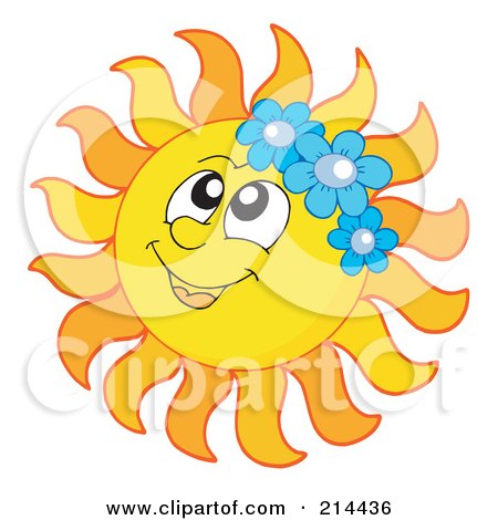 Royalty-Free (RF) Clipart Illustration of a Summer Sun Wearing Blue Flowers by visekart