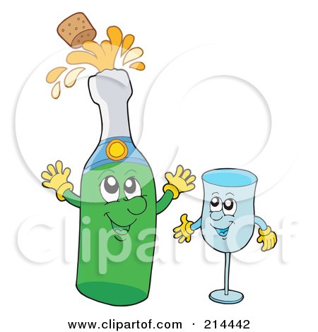 Royalty-Free (RF) Clipart Illustration of Happy Champagne Bottle And Glass Characters by visekart