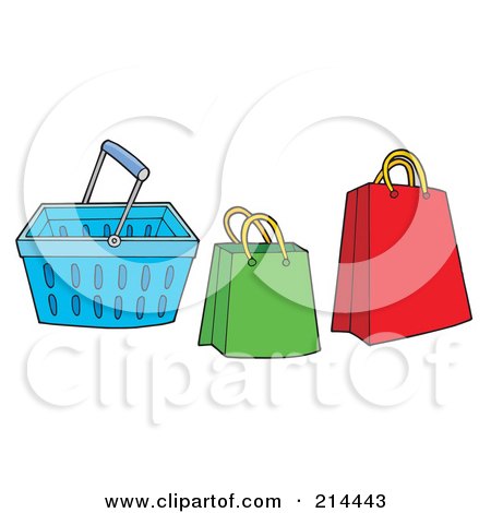 Royalty-Free (RF) Clipart Illustration of a Digital Collage Of Shopping Bags And Basket by visekart