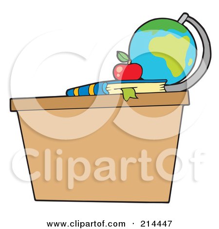 Royalty-Free (RF) Clipart Illustration of a Globe, Apple And Book On A Desk by visekart